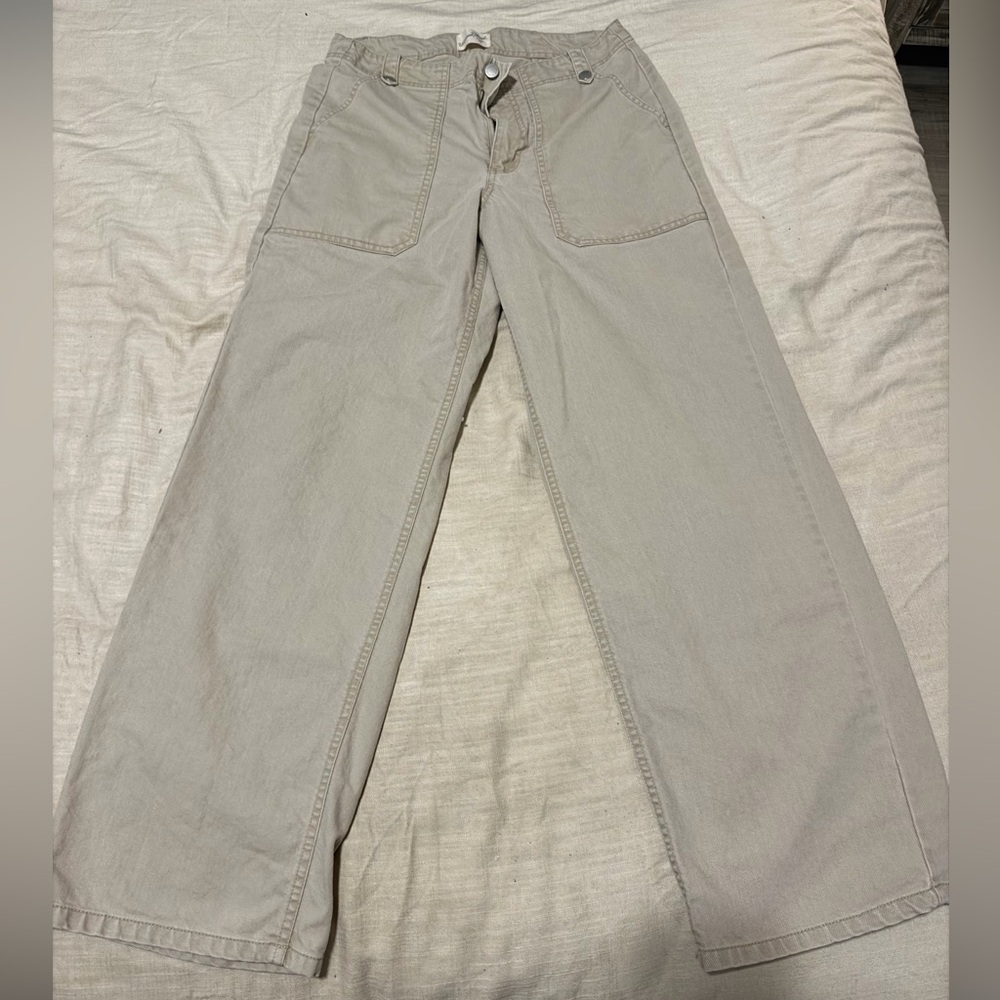 Tan Wide-Leg Cargo Pants